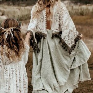 Photoshoot dress1  Green Maxi Dress with Lace Details and tassles